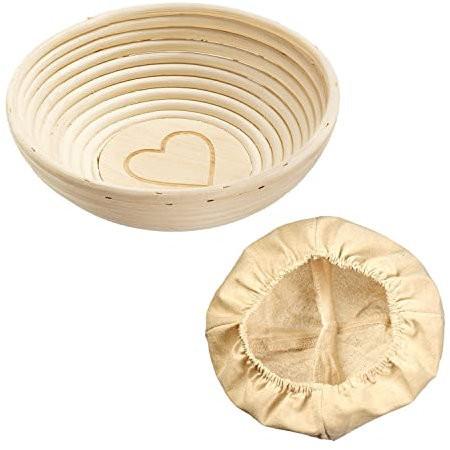 Westmark Gärkörbchen-Set, Gärkörbchen rund + Bezug, Mit Herz, Peddigrohr/Baumwolle, Hellbeige/Beige, 3236227B