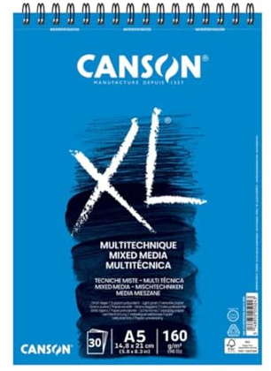 Canson XL Mix Media C31078A035 Spiralalbum, strukturiert, mikroperforiert, A5, 30 Blatt, 160 g, Weiß