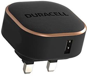 Duracell Black 12W Fast USB-A 2.4A Compact Wall Charger Plug - Compatible With Smartphones, Tablets, Powerbanks & More - Flush To Wall Ergonomic Design & Fit