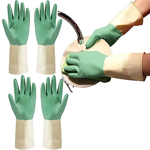 BAMFY rutschfest Putzhandschuhe Sicherheit Und Komfort 3 Paare Haushaltshandschuhe Wiederverwendbar Wasserdicht Gummihandschuhe for Küche Badezimmer (Color : GrüN, Size : M)