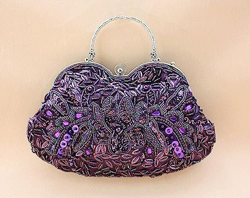 Abendtasche Damen Clutch Mode Retro Heavy Craft Perlen Stickerei Tasche Oblique Cross Dinner Bag Baipai Handtasche Lila