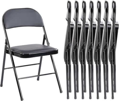 Sweetcrispy Folding Chair 8 Pack, Leather Padded Folding Chairs, Sturdy Metal Foldable Chairs, Easy to Use and Store, Outdoor and Indoor, for Home, Office, Party, Comfy, Black