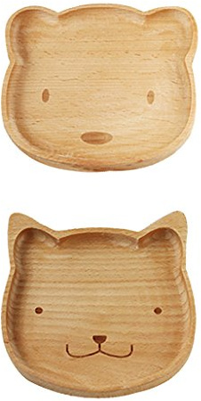 getuse Plato de madera natural para niños, con forma de gato, diseño de oso y animal