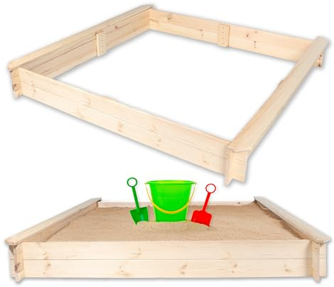 Gartenwelt Riegelsberger Sandkasten Nicki 147x147 cm aus Kiefer Naturholz Kinder Sandkiste Spielkasten Sandbox