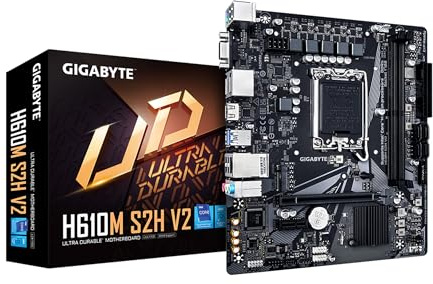 GIGABYTE Carte mère H610M S2H V2, Prend en Charge Les processeurs Intel Core de 14e/13e/12e génération (LGA 1700), mATX, DDR5, 1 x M.2, PCIe 4.0, USB-C, HDMI, 2X DisplayPort, D-Sub, LAN 1GbE