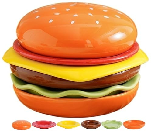 Ensemble D'assiettes À Hamburger, Lot De 6 Petits Bols À Hamburger, Plat À Sauce Soja Assiettes À Apéritif Jolis Bols Et Assiettes En Céramique En Forme De Hamburger Vaisselle Originale Cadeau