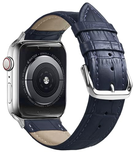 SZYXMY Compatible with Apple Watch Bands 49mm 46mm 45mm 44mm 42mm 41mm 40mm 38mm Alligator-Embossed Genuine Leather Replacement Straps Unisex Fits Series 11/10/9/8/7/6/5/4/3 Ultra/SE 3/2/1 (Navy Blue)