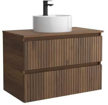 Mueble de Baño Kira 80cm Nogal 2 cajones Lavabo sobre encimera 1 poza Porcelana