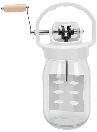 Yosoo Health Gear Zangola per Burro da 1500 Ml, Macchina per Burro Manuale con Barattolo di Vetro e Manovella in Legno, Sifone per Panna per Uso Alimentare per Fatto in Casa, Creme Spalmabili