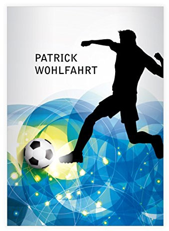 Kartenkaufrausch 16 personalisierte, Tolle Fußball DIN A4 Schulhefte, Schreibhefte mit Fußball Spieler in blau Lineatur 20 (blanko Heft)