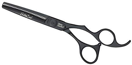 Olivia Garden tunn sidenslipning, 16,5 cm, mattsvart utgåva – ultravass konvex blad, japanskt stål, ergonomisk, med saxskydd