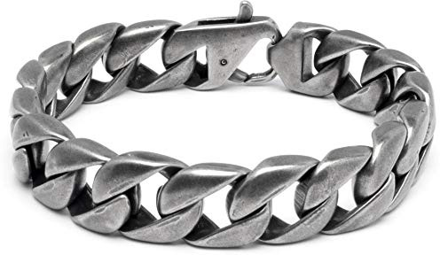 Schmuck-Checker massives 316L Edelstahl Retro Panzerarmband Männerarmband Silber Stahl-Grau matt 22cm breit schwer Herren Armband Armkette Bikerschmuck Geschenk