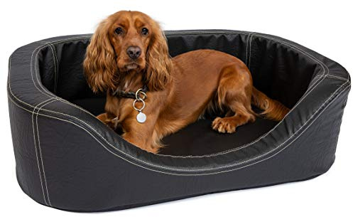 CopcoPet Hundebett mittelgroße Hunde - Hundekissen Oval - Hundekorb Waschbar Grosse Hunde - Körbchen Hund mit erhöhte Ränder - Abnehmbarer, waschbarer Bezug 100 x 80cm in Schwarz, Dog Bed XXL
