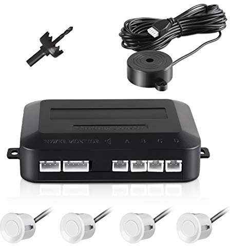 Sensores de Aparcamiento, Aolead Sensor Aparcamiento Coche Radar Reserva con 4 Sensores y Bibi Alerta de Sonido - Blanca