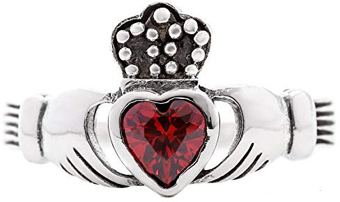 WINDLAF Irischer Freundschaftsring CLADDAGH 1 cm Rotes Kristall Herz Solvar Ring Partnerring 925 Sterlingsilber (Silber, 64 (20.4))