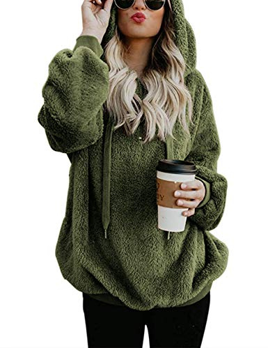iWoo Hoodie Damen Kapuzenpullover Teddy-Fleece Pullover Langarm Sweatshirt | Hoodie Damen Kapuzenpullover Teddy-Fleece Pullover Herbst Winter Warm Oberteil Langarm Einfarbig Casual Sweatshirt