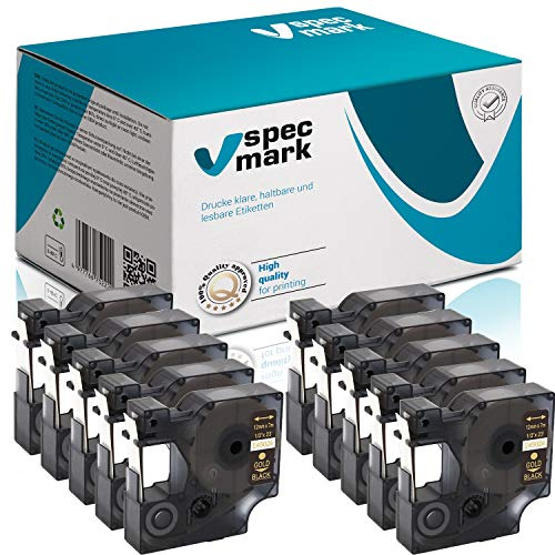 specmark Compatible para DYMO D1 45010 S0720530 cinta de escritura 12 mm x 7 m juego x 10 unidades negro sobre transparente compatible con LM Label-Manager LP Label-Point LW Label-Writer DUO