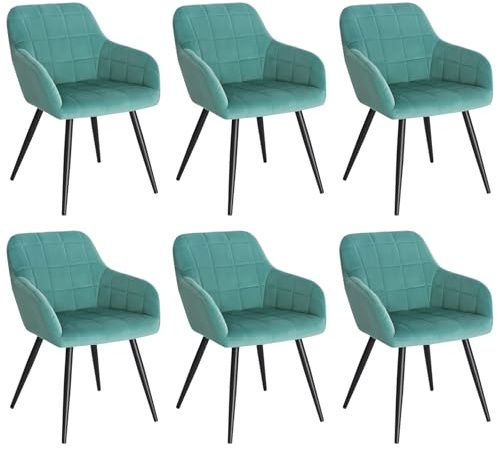 WOLTU Esszimmerstühle 6er Set, Küchenstühle gepolstert mit Armlehnen | Sitzfläche aus Samt, Metallbeine, für Wohnzimmer Küche Esszimmer, Türkis