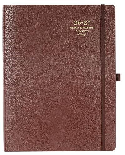 Planner 2026-2027 - JUL 2026 - JUN 2027, Academic Planner 2026-2027, 26-27 Planner, Weekly and Monthly Planner, Leather Cover Calendar Planner with Thick Paper, Back Pocket with Notes Pages, Brown (8.5 x 11)