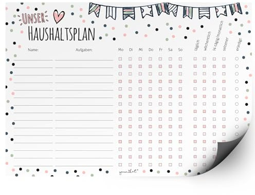younikat Haushaltsplan Konfetti-Motiv DIN A4 magnetische Rückseite - dv935 | DIN A4, Whiteboard Putzplan abwischbar, To-Do-Liste für den Haushalt Familie WG, Edelstahl-Kühlschränken oder Magnettafeln
