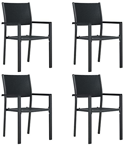TEWTX7 Gartenstühle 4 STK, Hochlehner Terrassenstuhl, Esszimmerstuhl, Rattansessel, Gartenmöbel, Balkonstuhl, Witterungsbeständig, Kunststoff, Stahlrahmen, 58,5 x 53,5 x 88,5 cm