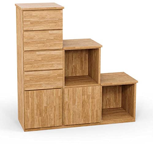 ben+camilla.com Square Massivholz Stufenregal Links-Anschlag | Regalwürfel-Set Leipzig | 114,8 x 117,6 x 32 cm in Buche | mit Türen und Schubladen