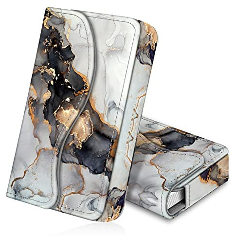 FINTIE Visitenkartenetui Kartenetui, Premium Kunstleder Handgefertigte Scheckkartenhülle Kreditkartenetui mit Magnetverschluss für Damen Herren, Trübe Marmor