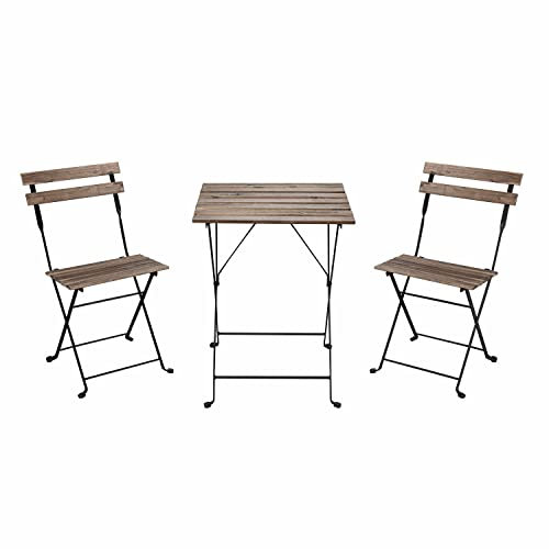 Estosa - Set Bistrot da Giardino con Tavolo e Sedie Pieghevoli in Ferro e Doghe in Legno di Acacia Comodo e Elegante per Arredo Esterno, Terrazza e Balcone (Nero, Small)