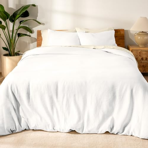 Bare Home King/California King Duvet Cover - 100% European Linen - Breathable and Durable - Duvet Cover with Pillow Shams (King/Cal King, Soft White)