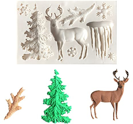 Moldes de silicona de Navidad, moldes de fondant de chocolate de Navidad, ciervo de alce copo de nieve, carámbano, molde de árbol de Navidad, herramientas para hornear para decoración de pasteles,