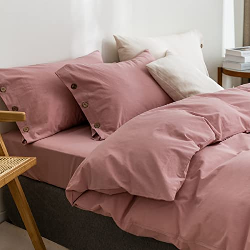 GETIYA Bettwäsche Modern Uni 135x200 cm Rosa Altrosa Bettwäsche Set 2 teilig 100% Baumwolle mit eleganten Knöpfen Kissenbezug 80x80 cm Mädchen Damen
