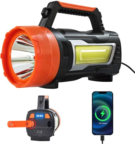 ErayLife LED-Handkurbel-Taschenlampe, 3 Unabhängige Lichtquellen, 6 Modi | 7000 LM, 3200 mAh, IPX4-Handtaschenlampe mit starker Leuchtkraft, geeignet für Outdoor, Stromausfälle, Notfälle, Jagd