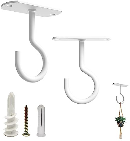 NACETURE Ceiling Hooks Heavy Duty - Plant Hooks for Ceiling Hanging Hooks for Hanging Basket Hooks Light Bird Feeder Wind Chimes Indoor Outdoor Decoration (Weiß, 2er-Set, 2,5 Zoll) | Quadratische Deckenhaken zum Aufhängen von Pflanzen, Körben, Vogelfuttern, Beleuchtung und Windspiele (Weiß)