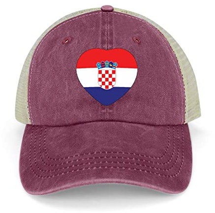 Funlucy Frühling und Sommer Kroatien Flagge Herzform Baumwolle Caps Kroatien Stolz Caps Baseball Caps Herren und Damen Hüte Mesh Caps Outdoor Sport Caps, Weinrot Kroatien-Flagge in Herzform, One size