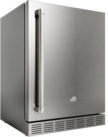cureder 24 Inch Outdoor Refrigerator, Built-in Stainless Steel Beverage Beer Cooler Under Counter Fridge, Indoor/Outdoor Refrigerator with 3 Shelves for Patio Kitchen and Commercial Use
