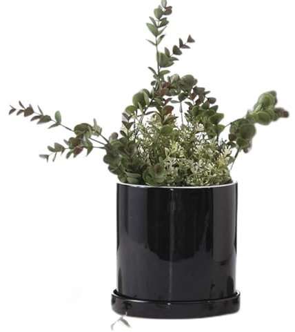 Vaso da fiori in ceramica Vaso in ceramica bonsai perforato cilindrico luminoso con vassoio Ornamenti da giardino per la casa Vasi da fiori Vasi da fiori in ceramica Contenitori decorativi per piante