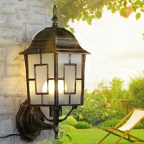 Mengjay Vintage Außen-Wandlampe,wetterfest Rustikale Außen Laterne Balkon Hof Garten Beleuchtung Außenwandleuchte hängend regengeschützt,Retro Garten Wandleuchte Aluminiumguss Aussenleuchte (D)