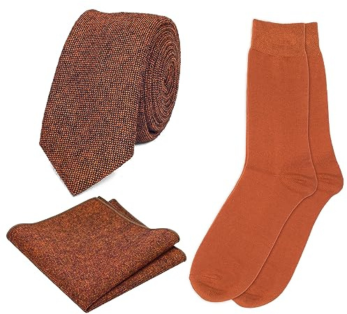 DB Dickie Bow Ensemble cravate en laine, carré de poche et chaussettes en coton Orange brûlé, orange brûlé, taille unique