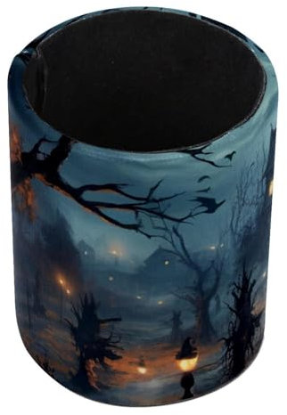 Halloween Sky Dark Standing Pencil Case, Cute Round Pen Holder Pouch Pencil Bag Makeup Brush Boxes for School Students Office Women Teens Girls Boys