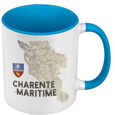 Fabulous Mug de Couleur Qualité Premium Bleu - Charente Maritime 17 Departement La Rochelle Carte Ancienne - Tasse avec anse et intérieur de couleur