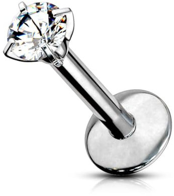 Stachelkleid Labret Piercing Titan 1,2 mm Zirkonia Ohr Helix Stecker Tragus Größe Farbe Auswahl Gold RoseGlitzer Schwarz Kristall Stein Schmuck Lippe Innengewinde Silber, 1,2 mm, 8 mm / 2 mm