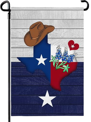 Dacawin Texas Bluebonnet Gartenflagge Cowboyhut Texas State Yard Flagge Americana Western Gartenflaggen Polyester doppelseitig für Outdoor Rasen Hof Terrasse Deck Veranda Willkommensbanner Geschenk