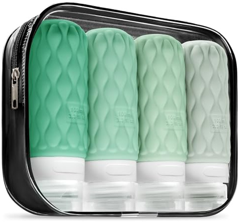 100ml Silicone Travel Bottles for Toiletries for Shampoo and Conditioner | Holiday Travel Essentials Leakproof Refillable Squeeze TSA Approved Travel-friendly with Labels/Clear Bag