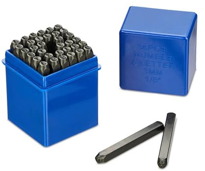 Relaxdays Schlagbuchstaben Set, 36-teilig, Schlagstempel 3 mm, Leder und Metall, Stanzwerkzeug A-Z & 0-9, Stahl, schwarz