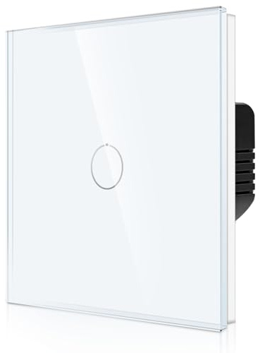 CNBINGO 2-Way Touch Light Switch - White Wall with Glass Panel and Status LED Backlight - No Neutral Wire Required - Only Pair with This 2-Way Series - 1 Gang