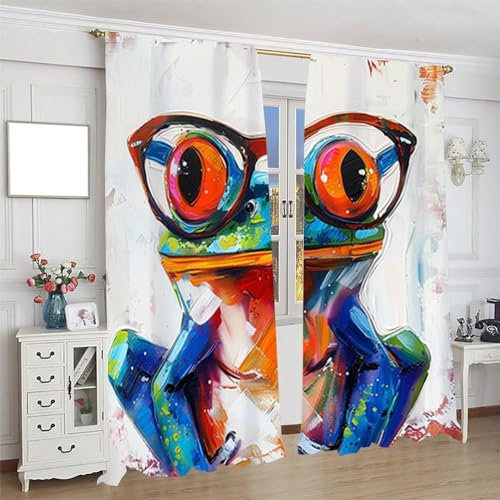 EXSANLIEAY Verdunklungsvorhänge Fuchs, Vorhang Blickdicht KräHe Vorhänge mit öSen 2er Set für Schlafzimmer Kinderzimmer, Deko Gardinen Wohnzimmer-260 x 140 cm (H X B)