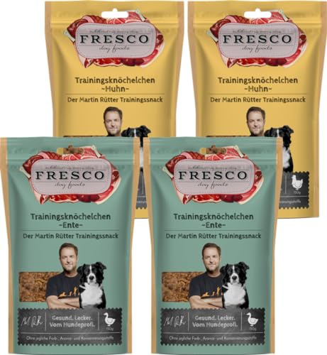 Fresco Martin Rütter Trainingsknöchelchen Multipack Huhn & Ente 4 x 150 g | Natürlicher Monoproteinsnack | Leckerer Snack für Hunde | gesund und natürlich | zum Training oder als Snack