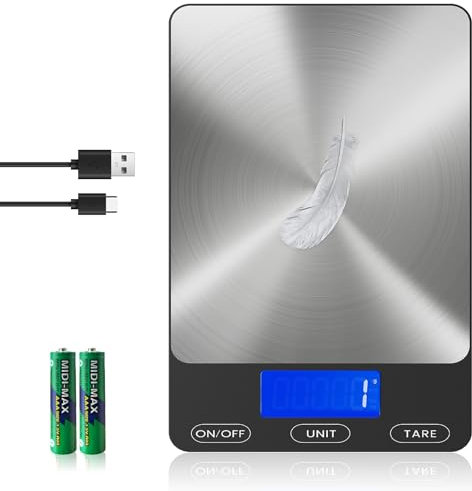 Food Scale -33lb Digital Kitchen Scale for Food Ounces Grams Rechargeable 305 Stainless Steel,Batteries and Type-C Charging | Perfect for Meal Prep, Cooking, and Baking, Black