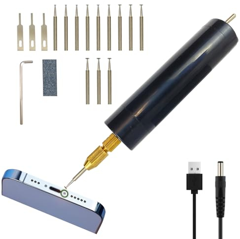 NEWBILITY Cell Phone Damaged Screw Extractor Kit, Handheld Electronic Cut Set, 12 Heads for 4 Sizes, USB 5V Power Supply, iPhone Repair, Screw Extractor for iPhone/Laptop/Pad/Cell Phone