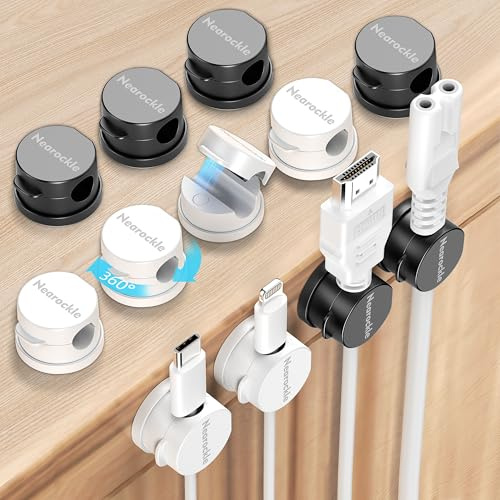 Magnetisch Drehbar Kabelhalter Schreibtisch Selbstklebend Kabel Organizer | Nearockle Kabelclips Kabelmanagement für Kabel Verstecken 7,5 mm Blendenöffnung (12 Stück, Mehrfarbig)